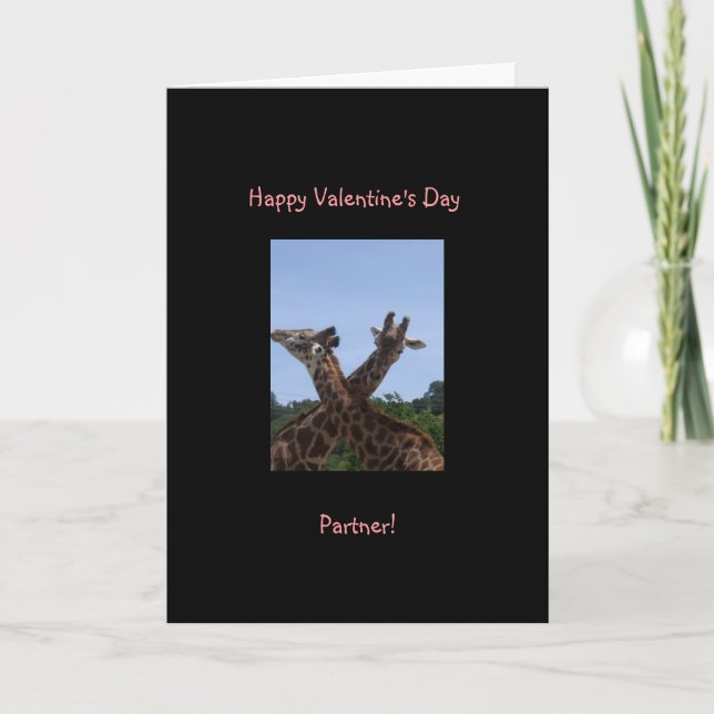 Giraffe Happy Valentine's Day, Partner! Holiday Card (Front)