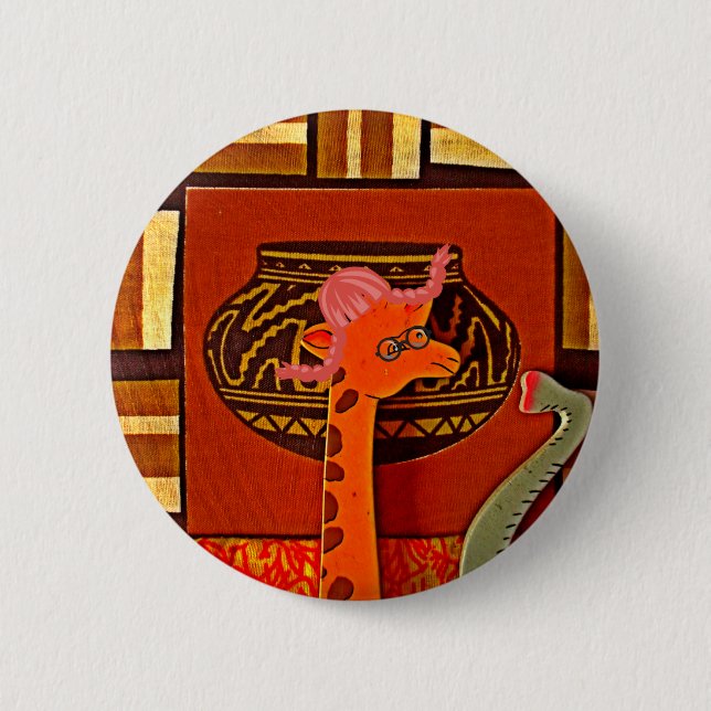 Giraffe Hat Art Print 6 Cm Round Badge (Front)