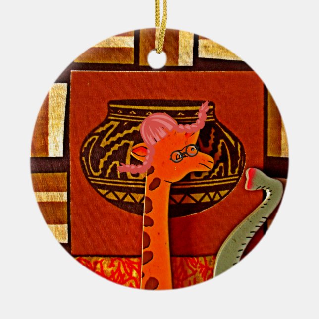 Giraffe Hat Art Print Ceramic Tree Decoration (Front)