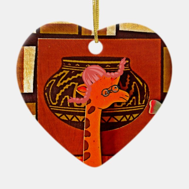 Giraffe Hat Art Print Ceramic Tree Decoration (Front)