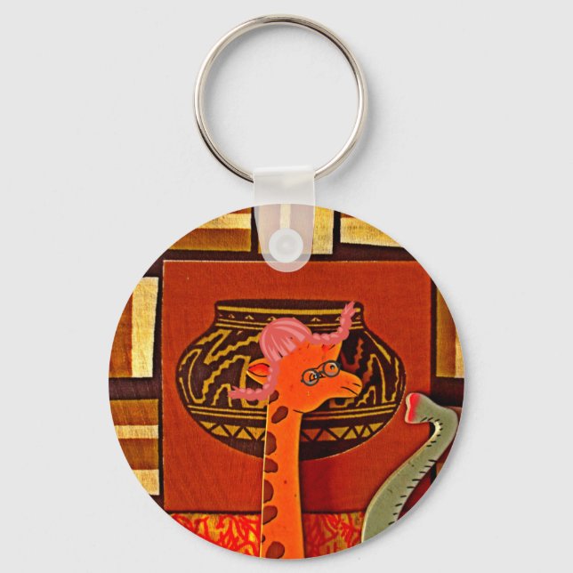 Giraffe Hat Art Print Key Ring (Front)