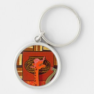 Giraffe Hat Art Print Key Ring
