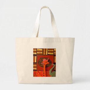 Giraffe Hat Art Print Large Tote Bag