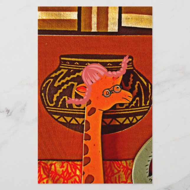 Giraffe Hat Art Print Stationery (Front)
