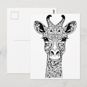 Giraffe head doodle drawing. doodle drawing. postcard