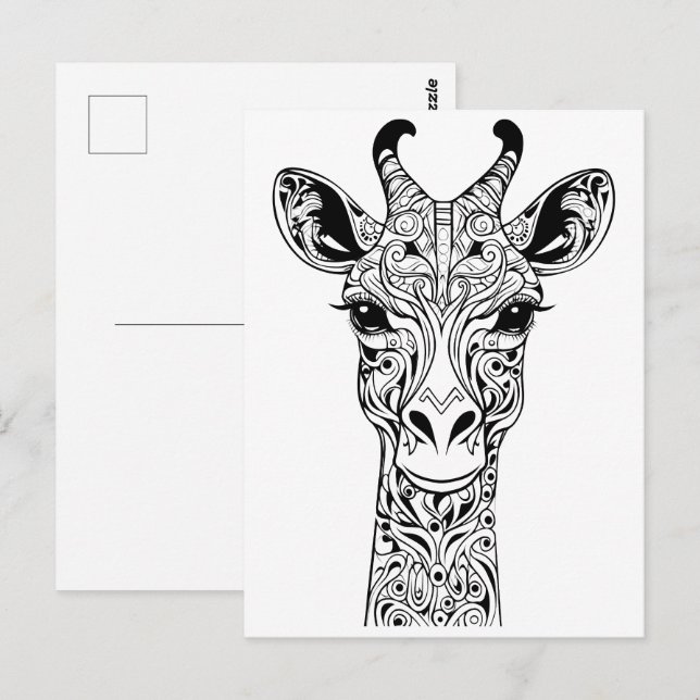 Giraffe head  doodle drawing. doodle drawing. postcard (Front/Back)