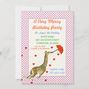 Giraffe Heart Birthday Party Invitation Pink Dots