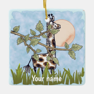 Giraffe Hiding  Ceramic Ornament