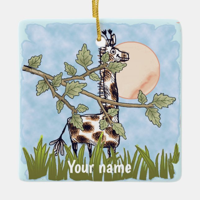 Giraffe Hiding  Ceramic Ornament (Front)