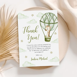 Giraffe Hot Air Balloon Green Boy Birthday Thank You Card