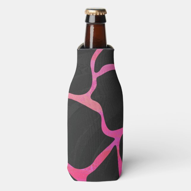 Giraffe Hot Pink and Black Print Bottle Cooler (Bottle Front)