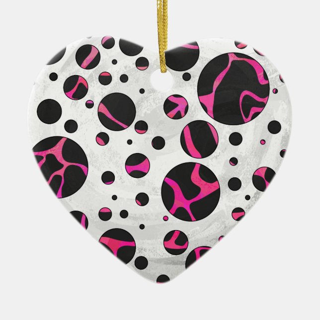 Giraffe Hot Pink and Black Print Ceramic Tree Decoration (Front)