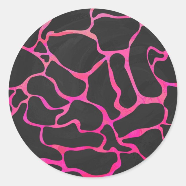 Giraffe Hot Pink and Black Print Classic Round Sticker (Front)