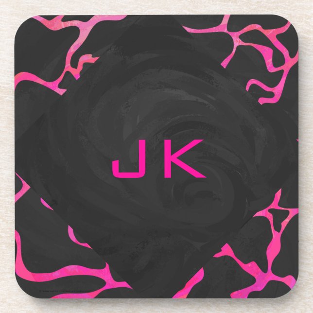 Giraffe Hot Pink and Black Print Coaster (Front)