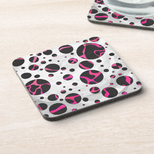 Giraffe Hot Pink and Black Print Coaster