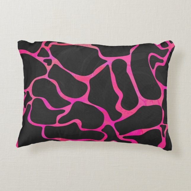 Giraffe Hot Pink and Black Print Decorative Cushion (Back)