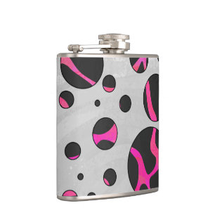 Giraffe Hot Pink and Black Print Hip Flask