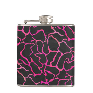 Giraffe Hot Pink and Black Print Hip Flask