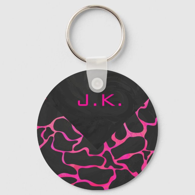 Giraffe Hot Pink and Black Print Key Ring (Front)