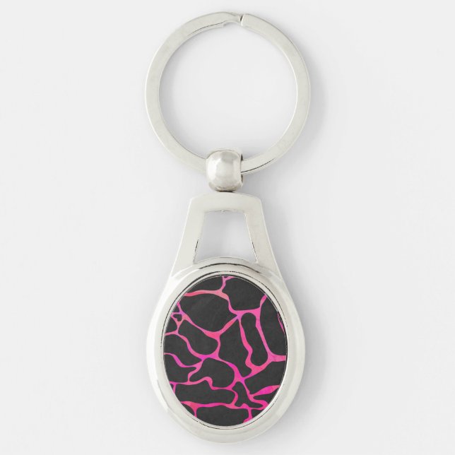Giraffe Hot Pink and Black Print Key Ring (Front)