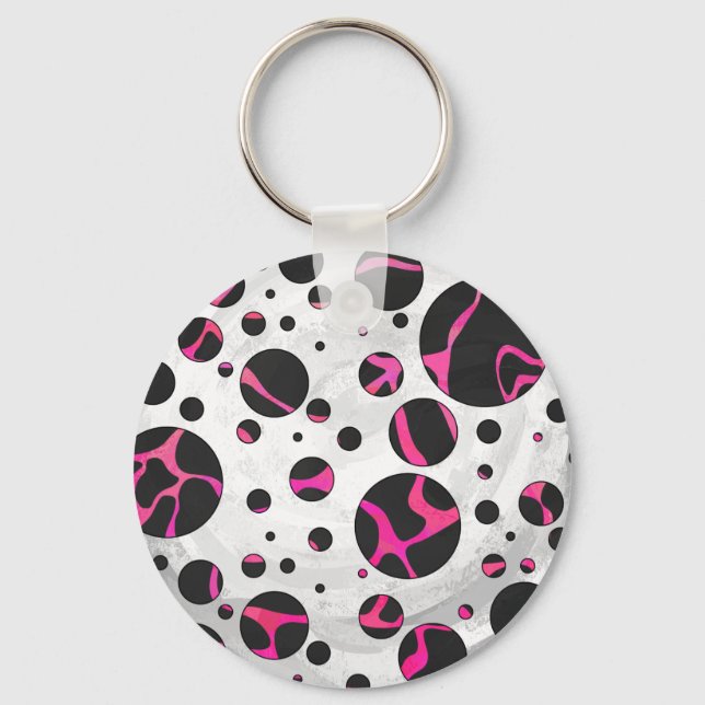 Giraffe Hot Pink and Black Print Key Ring (Front)