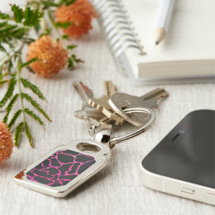 Giraffe Hot Pink and Black Print Key Ring