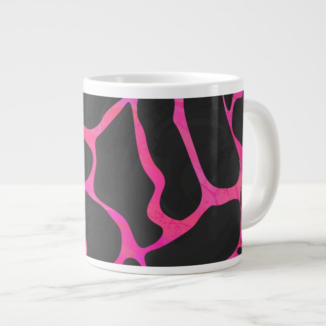 Giraffe Hot Pink and Black Print Large Coffee Mug (Front Right)