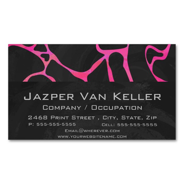 Giraffe Hot Pink and Black Print Magnetic Business Card (Front)