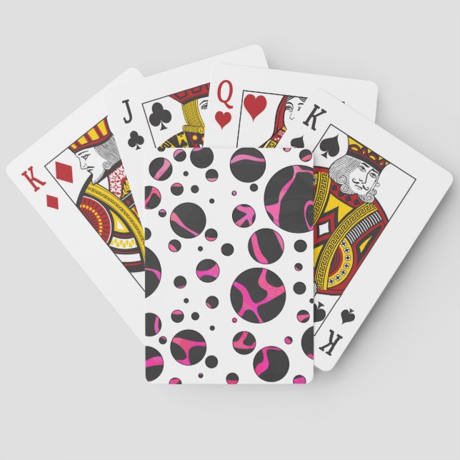 Giraffe Hot Pink and Black Print Playing Cards (Back)