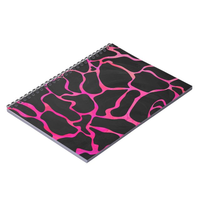 Giraffe Hot Pink and Black Print Spiral Notebook (Left Side)
