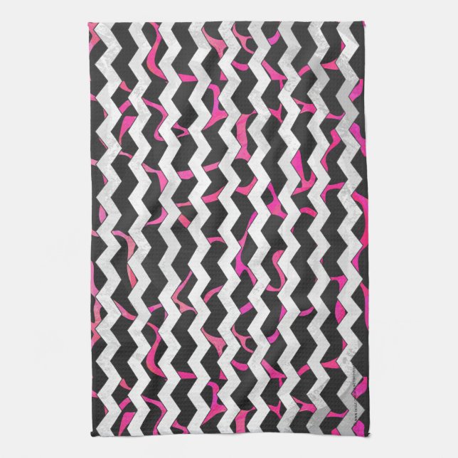Giraffe Hot Pink and Black Print Tea Towel (Vertical)