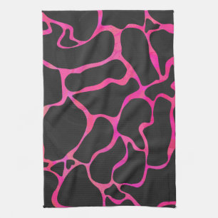 Giraffe Hot Pink and Black Print Tea Towel