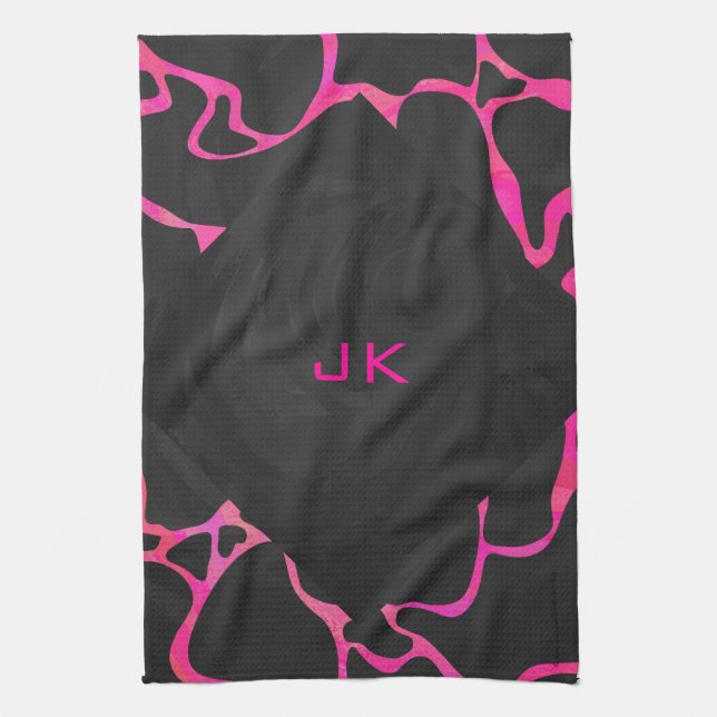 Giraffe Hot Pink and Black Print Tea Towel (Vertical)