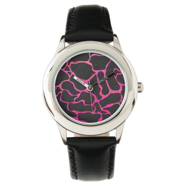 Giraffe Hot Pink and Black Print Watch (Front)