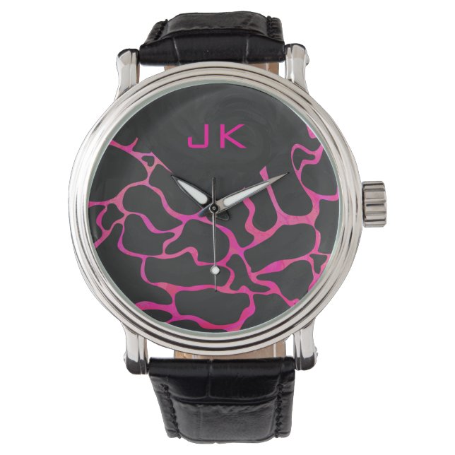 Giraffe Hot Pink and Black Print Watch (Front)