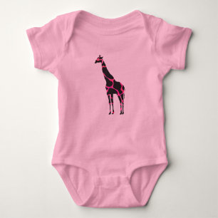 Giraffe Hot Pink and Black Silhouette Baby Bodysuit