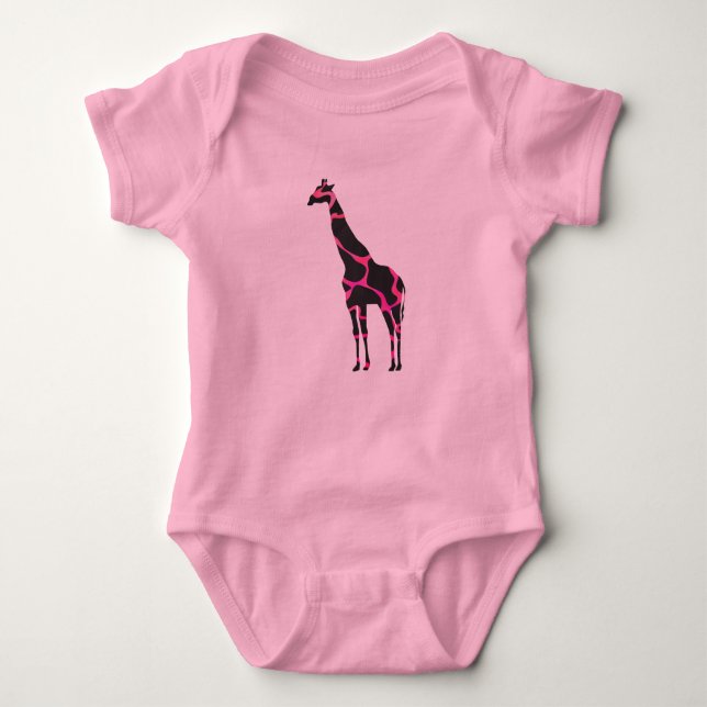 Giraffe Hot Pink and Black Silhouette Baby Bodysuit (Front)