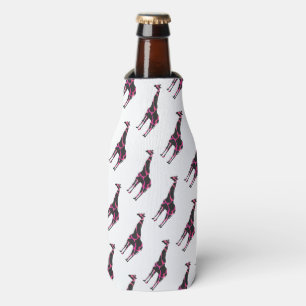 Giraffe Hot Pink and Black Silhouette Bottle Cooler