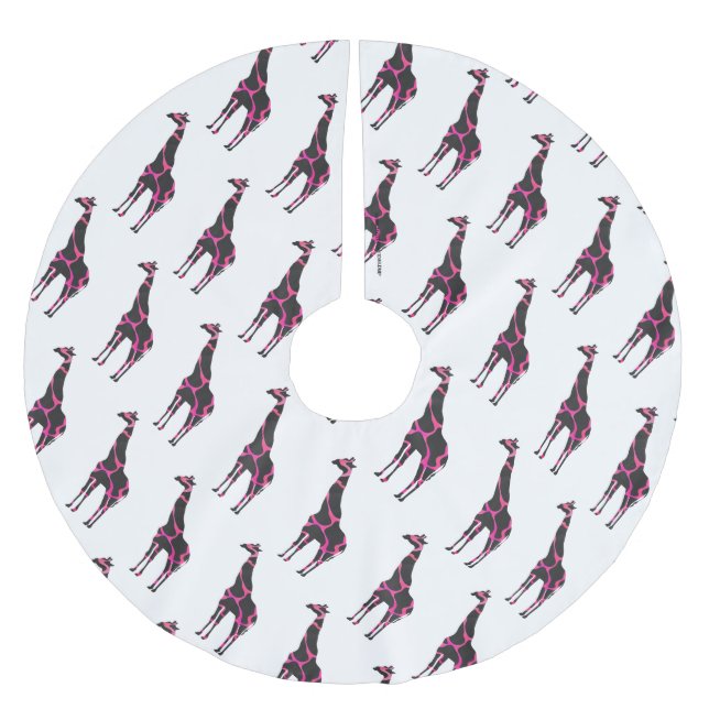 Giraffe Hot Pink and Black Silhouette Brushed Polyester Tree Skirt (Front)