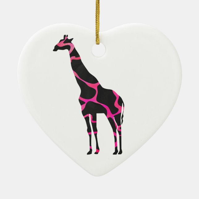 Giraffe Hot Pink and Black Silhouette Ceramic Tree Decoration (Back)