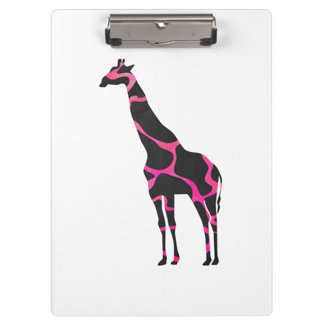 Giraffe Hot Pink and Black Silhouette Clipboard (Front)