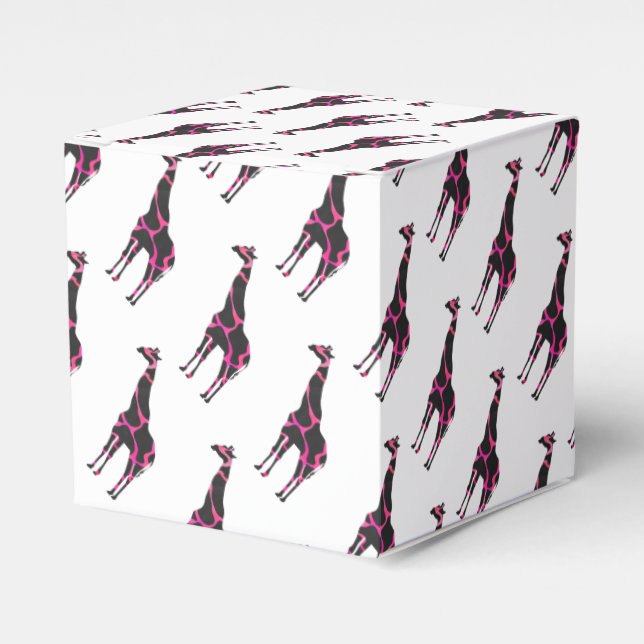 Giraffe Hot Pink and Black Silhouette Favour Box (Front Side)