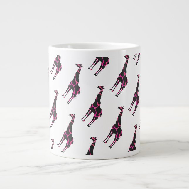 Giraffe Hot Pink and Black Silhouette Large Coffee Mug (Front)