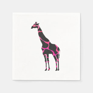 Giraffe Hot Pink and Black Silhouette Napkin