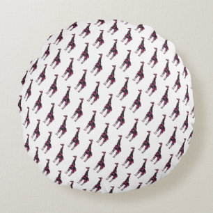 Giraffe Hot Pink and Black Silhouette Round Cushion