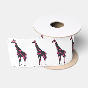 Giraffe Hot Pink and Black Silhouette Satin Ribbon