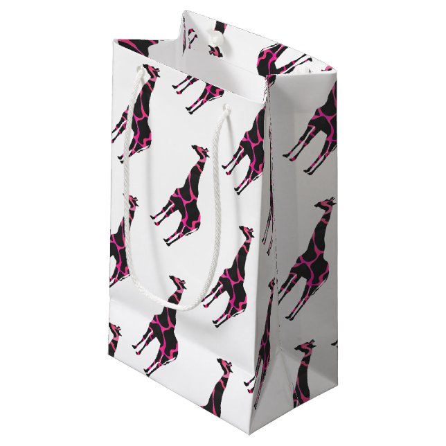Giraffe Hot Pink and Black Silhouette Small Gift Bag (Front Angled)
