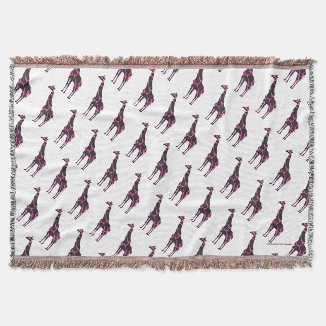 Giraffe Hot Pink and Black Silhouette Throw Blanket (Front)