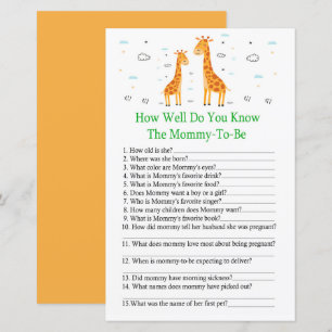 Giraffe How well do you know baby shower game