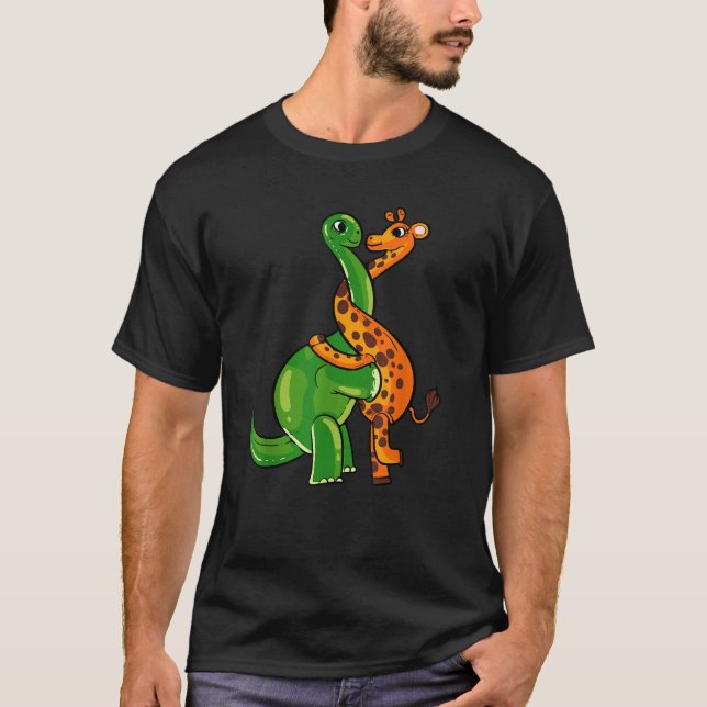 Giraffe Hugging Dinosaur Gift For Women Men Animal T-Shirt (Front)